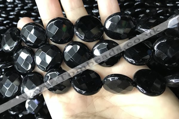 CAA2587 15.5 inches 30mm faceted coin black agate beads wholesale