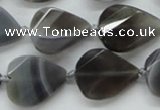 CAA259 15.5 inches 20*26mm twisted & faceted teardrop grey line agate beads