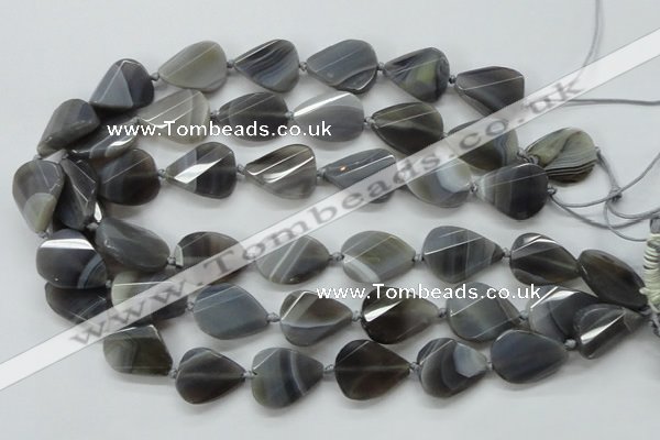 CAA259 15.5 inches 20*26mm twisted & faceted teardrop grey line agate beads