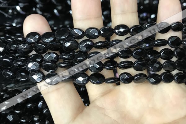 CAA2590 15.5 inches 8*10mm faceted oval black agate beads wholesale