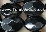 CAA2592 15.5 inches 10*14mm faceted oval black agate beads wholesale