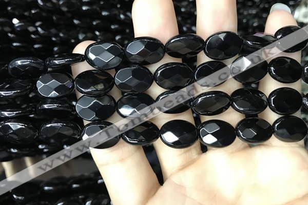 CAA2592 15.5 inches 10*14mm faceted oval black agate beads wholesale