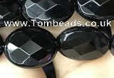 CAA2593 15.5 inches 12*16mm faceted oval black agate beads wholesale