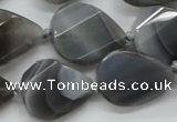 CAA260 15.5 inches 24*32mm twisted & faceted teardrop grey line agate beads