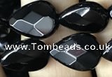 CAA2601 15.5 inches 10*14mm faceted flat teardrop black agate beads