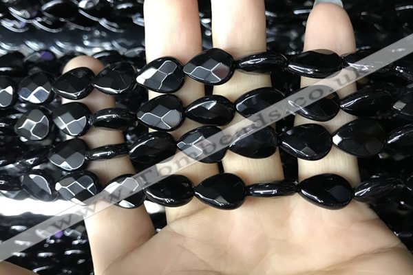 CAA2601 15.5 inches 10*14mm faceted flat teardrop black agate beads