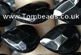 CAA2602 15.5 inches 12*16mm faceted flat teardrop black agate beads