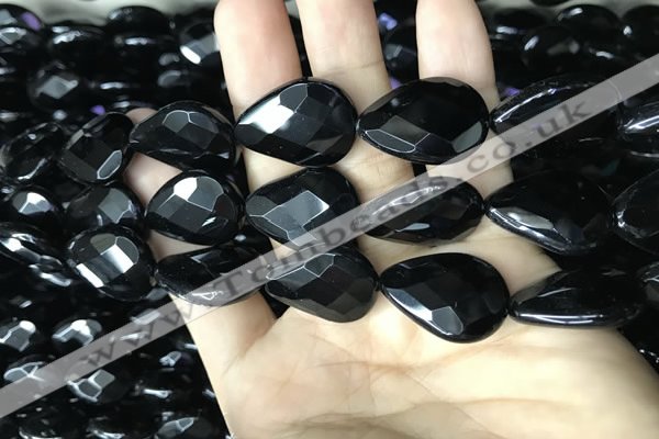 CAA2605 15.5 inches 18*25mm faceted flat teardrop black agate beads