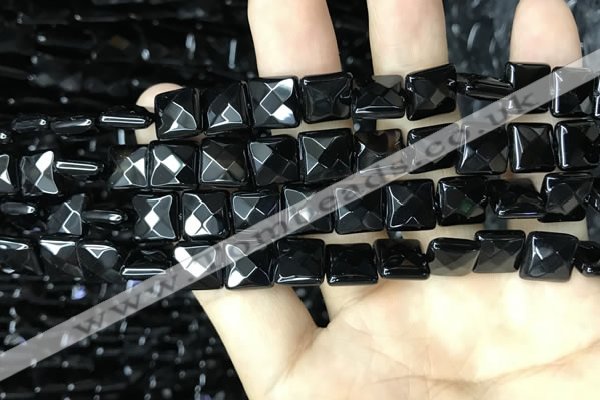 CAA2607 15.5 inches 8*8mm faceted square black agate beads