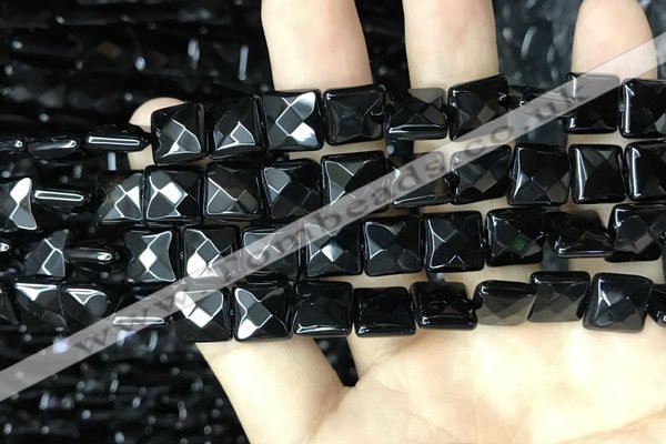 CAA2609 15.5 inches 12*12mm faceted square black agate beads