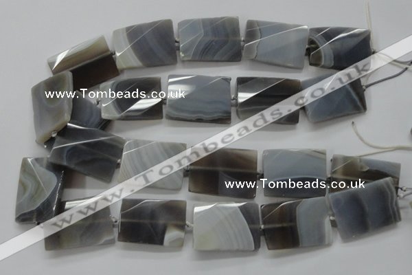 CAA261 20*30mm twisted & faceted rectangle grey line agate beads