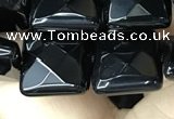 CAA2610 15.5 inches 14*14mm faceted square black agate beads