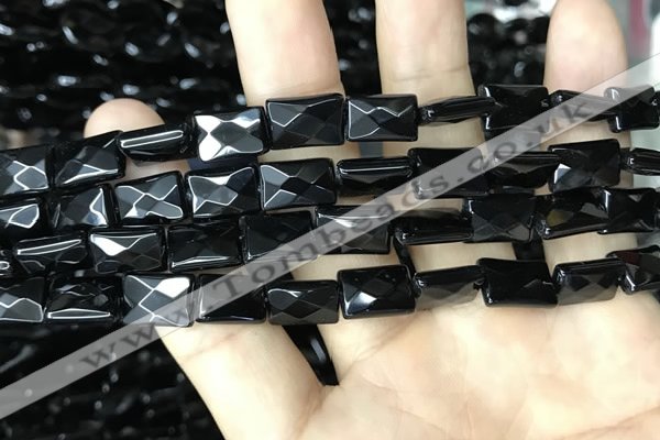 CAA2618 15.5 inches 8*12mm faceted rectangle black agate beads wholesale