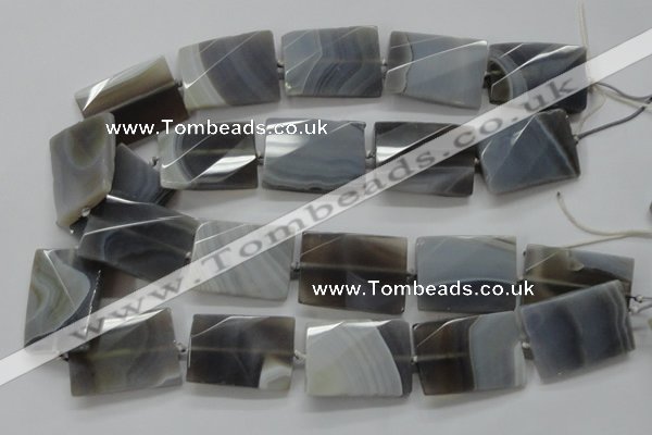 CAA262 25*35mm twisted & faceted rectangle grey line agate beads