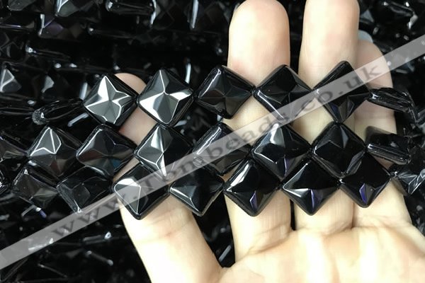 CAA2628 15.5 inches 12*12mm faceted diamond black agate beads