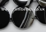 CAA264 15.5 inches 24mm flat round black line agate gemstone beads