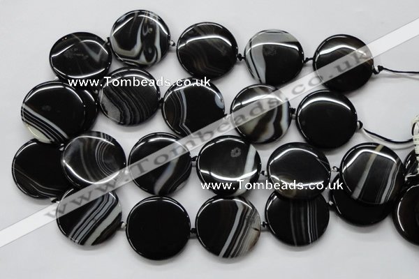 CAA264 15.5 inches 24mm flat round black line agate gemstone beads