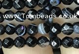 CAA2644 15.5 inches 4mm faceted round banded black agate beads