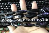 CAA2656 15.5 inches 10*30mm faceted rice banded black agate beads