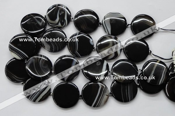 CAA266 15.5 inches 34mm flat round black line agate gemstone beads