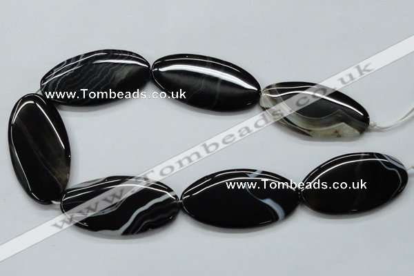 CAA268 15.5 inches 25*48mm oval black line agate gemstone beads