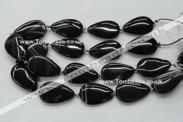 CAA270 15.5 inches 25*40mm flat teardrop black line agate beads