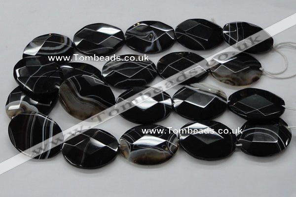 CAA275 15.5 inches 18*25mm faceted oval black line agate beads