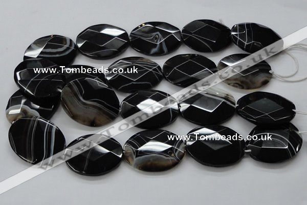 CAA276 15.5 inches 30*40mm faceted oval black line agate beads