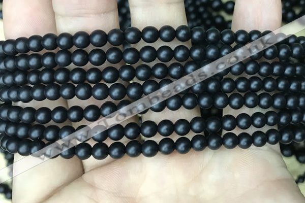 CAA2761 15.5 inches 4mm round matte black agate beads wholesale