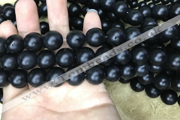 CAA2766 15.5 inches 14mm round matte black agate beads wholesale