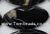 CAA277 15.5 inches 30*60mm faceted oval black line agate beads