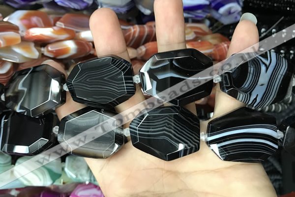 CAA2776 25*32mm - 27*35mm faceted freeform line agate beads