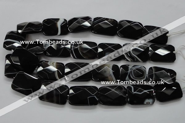 CAA279 15.5 inches 23*30mm faceted rectangle black line agate beads