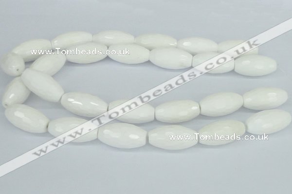 CAA28 15.5 inches 15*30mm faceted rice white agate gemstone beads