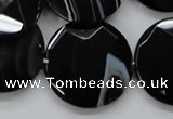 CAA280 15.5 inches 18mm faceted coin black line agate beads