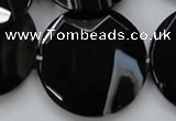 CAA281 15.5 inches 35mm faceted coin black line agate beads