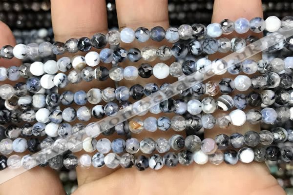 CAA2815 15 inches 4mm faceted round fire crackle agate beads wholesale