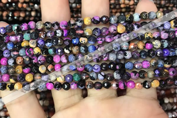 CAA2819 15 inches 4mm faceted round fire crackle agate beads wholesale