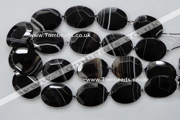 CAA282 15.5 inches 30*40mm faceted oval black line agate beads