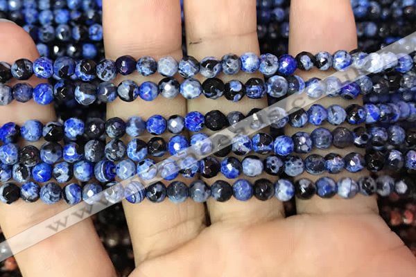 CAA2821 15 inches 4mm faceted round fire crackle agate beads wholesale