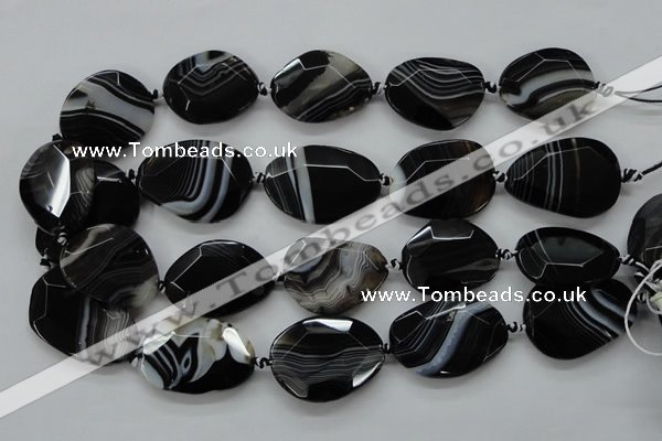 CAA284 15.5 inches 28*38mm faceted freeform black line agate beads