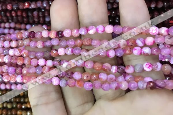 CAA2840 15 inches 4mm faceted round fire crackle agate beads wholesale