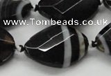 CAA286 22*30mm twisted & faceted oval black line agate beads