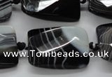 CAA287 22*30mm twisted & faceted rectangle black line agate beads