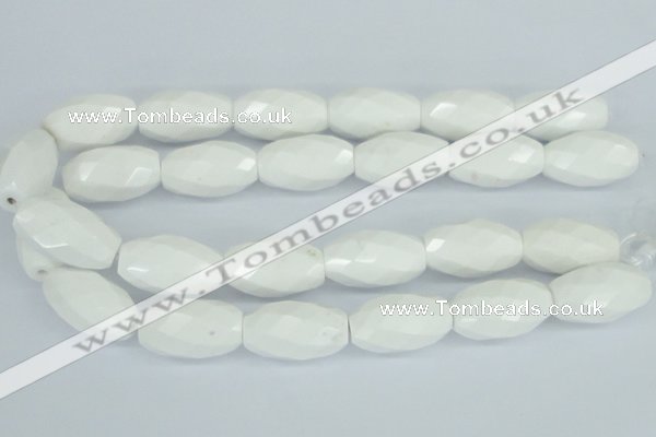 CAA29 15.5 inches 18*30mm faceted rice white agate gemstone beads