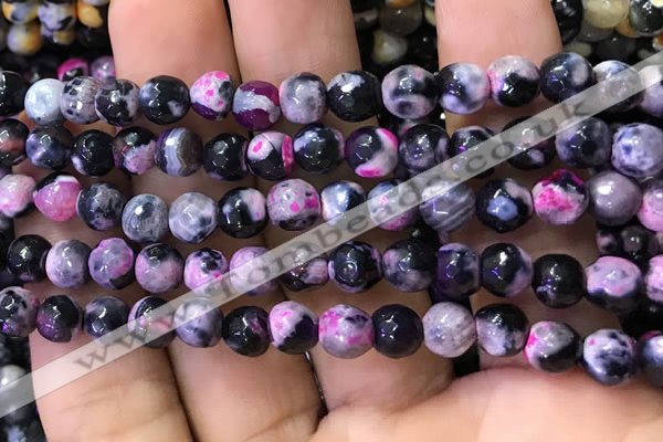 CAA2908 15 inches 6mm faceted round fire crackle agate beads wholesale