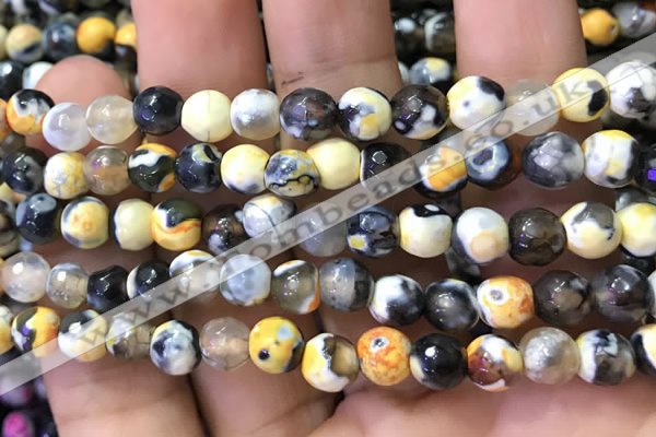 CAA2909 15 inches 6mm faceted round fire crackle agate beads wholesale