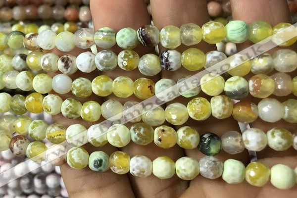 CAA2919 15 inches 6mm faceted round fire crackle agate beads wholesale