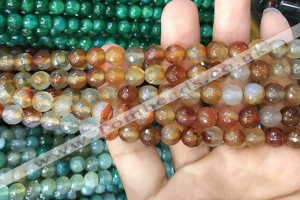 CAA2966 15 inches 8mm faceted round fire crackle agate beads wholesale