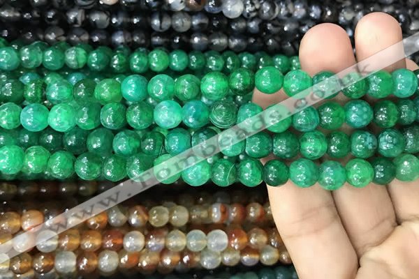 CAA2967 15 inches 8mm faceted round fire crackle agate beads wholesale